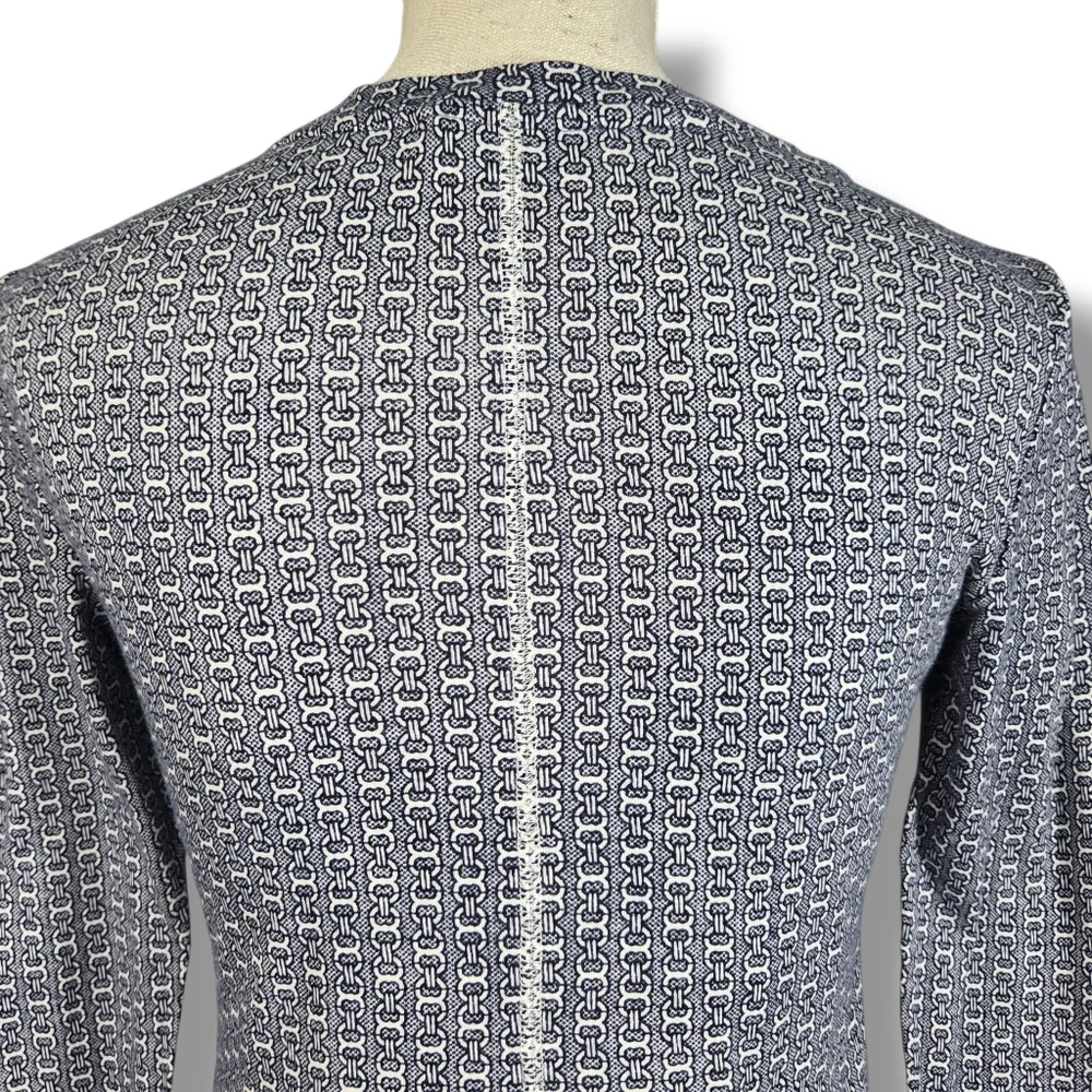 Tory Burch Knit Top Small Navy White Link Print T-shirt Red Metal Logo Womens